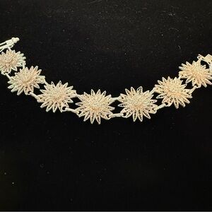 Vintage Victorian 1850-1890 Filigree Sterling Silver Floral, Link Bracelet
